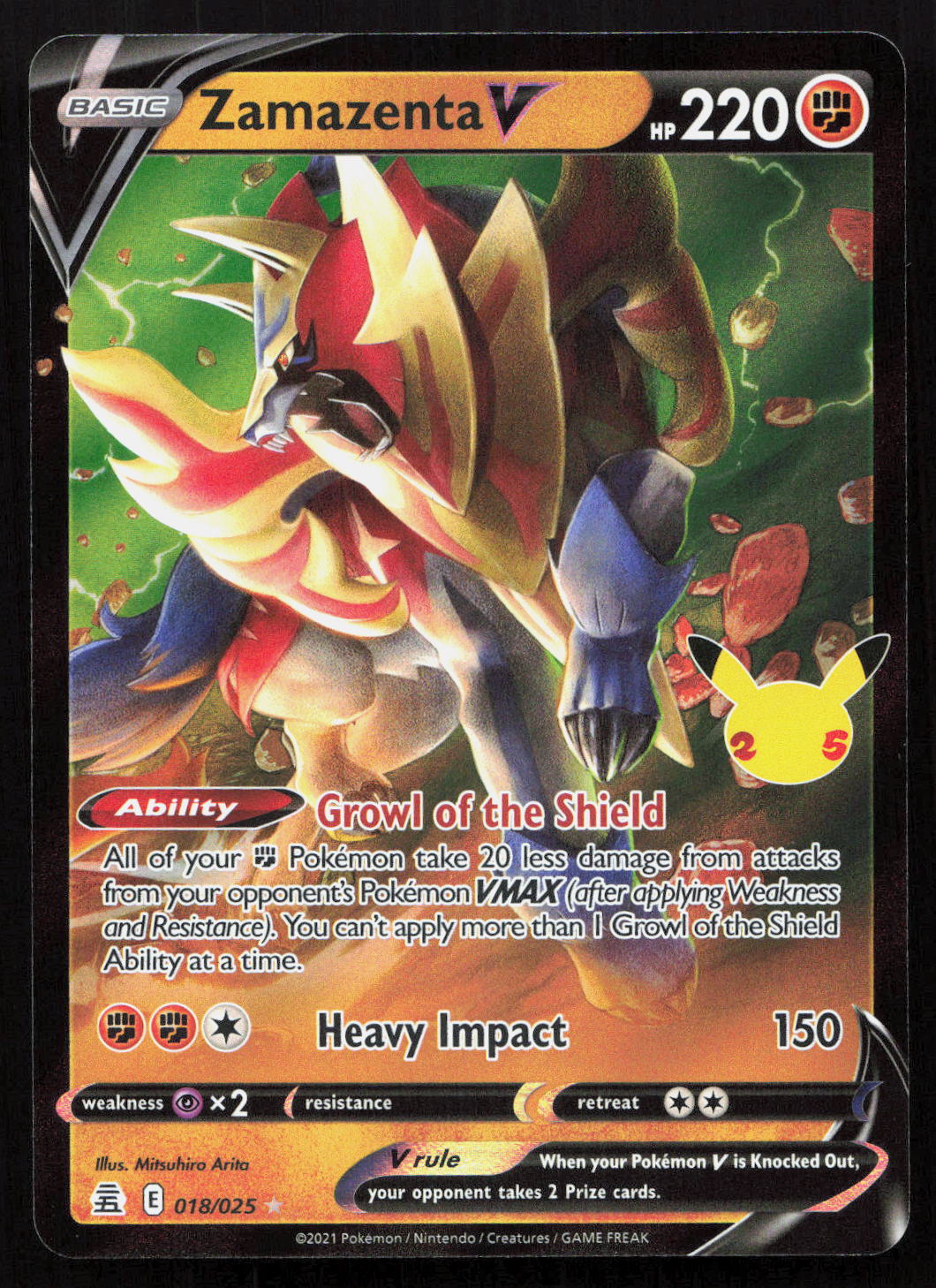 Zamazenta V - Celebrations #18 - Rare Holo V