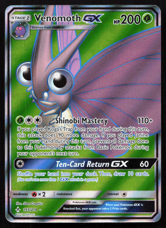 Venomoth-GX - Unbroken Bonds #193/214 - Rare Ultra