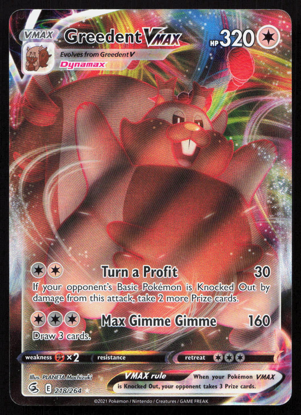 Greedent VMAX - Fusion Strike #218/264 - Rare Holo VMAX