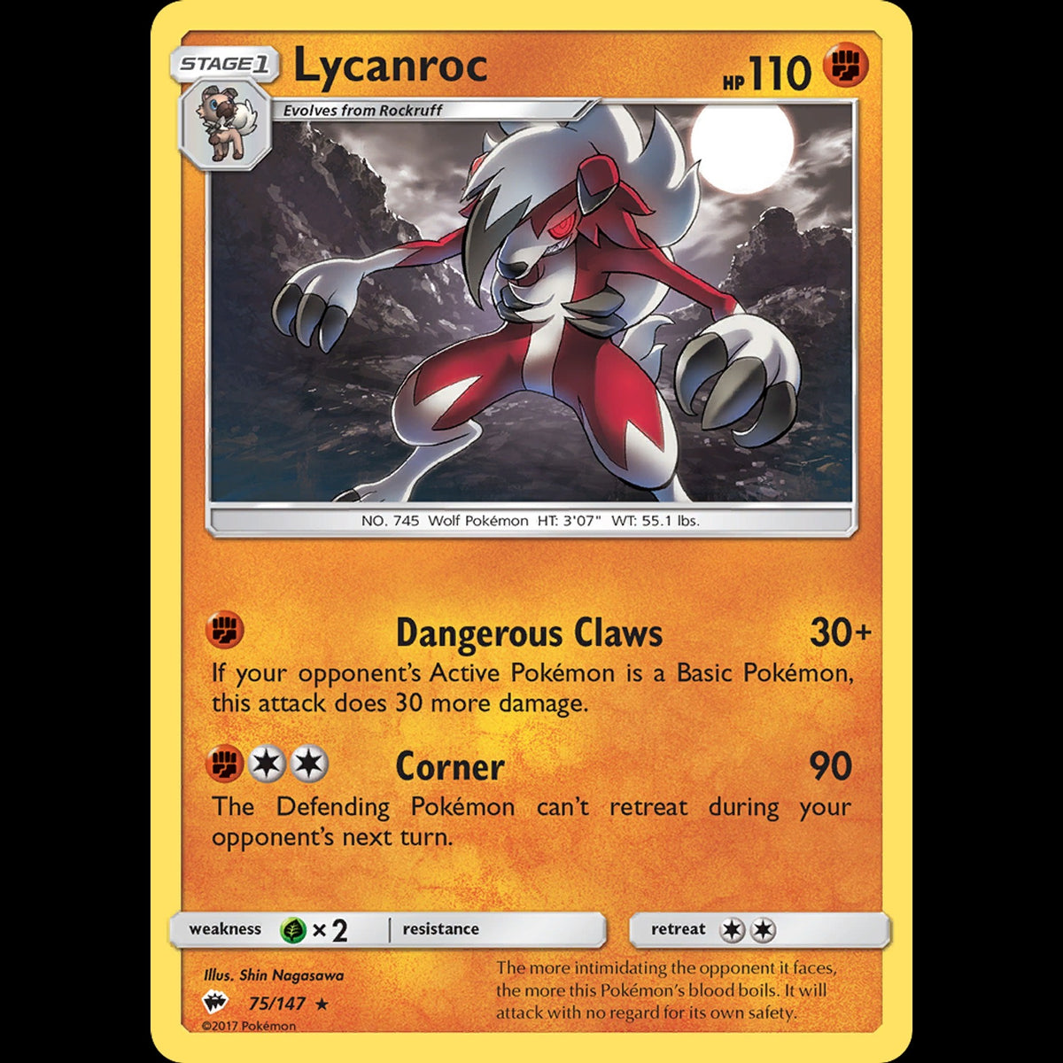 Lycanroc - Burning Shadows #75/147 - Rare Holo