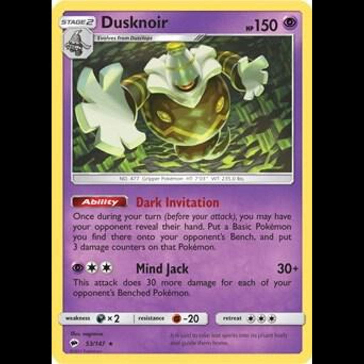 Dusknoir - Burning Shadows #53/147 - Rare Holo